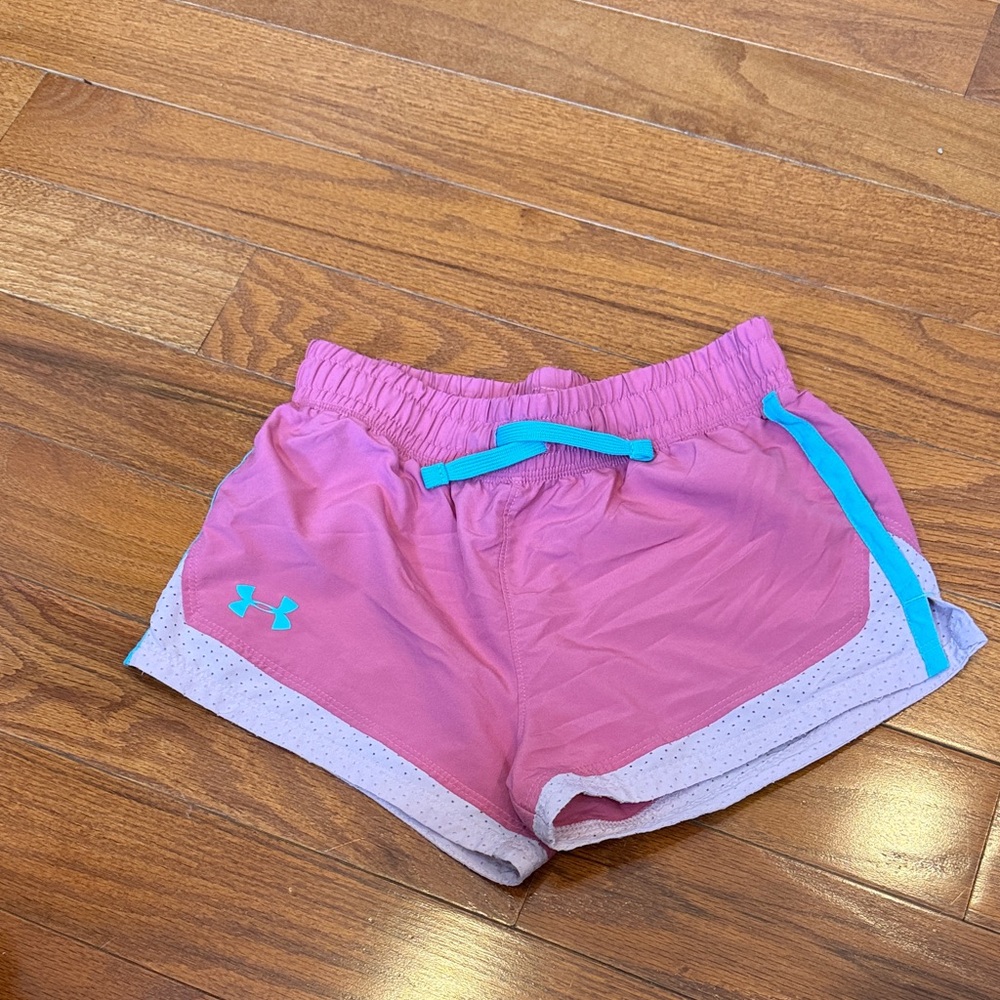 Under Armour Pink Shorts with Blue Trim